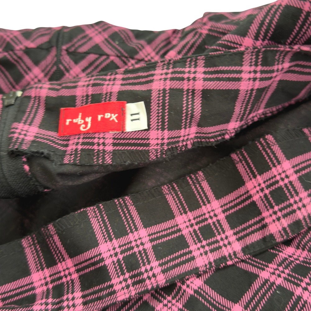 Y2K Plaid Strapless Pink Midi Dress Ruby Rox  Belt Coquette Punk Tartan Size M - Picture 8 of 8